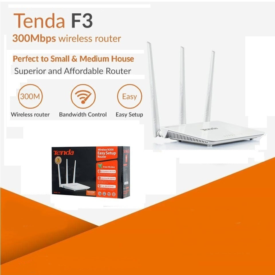 Tenda F3 Wifi Extender (New Box Packed) - Tenda Wifi Router -Tenda F3 300Mbps 3 Antenna Wireless Router - Works Wirelessly and wired